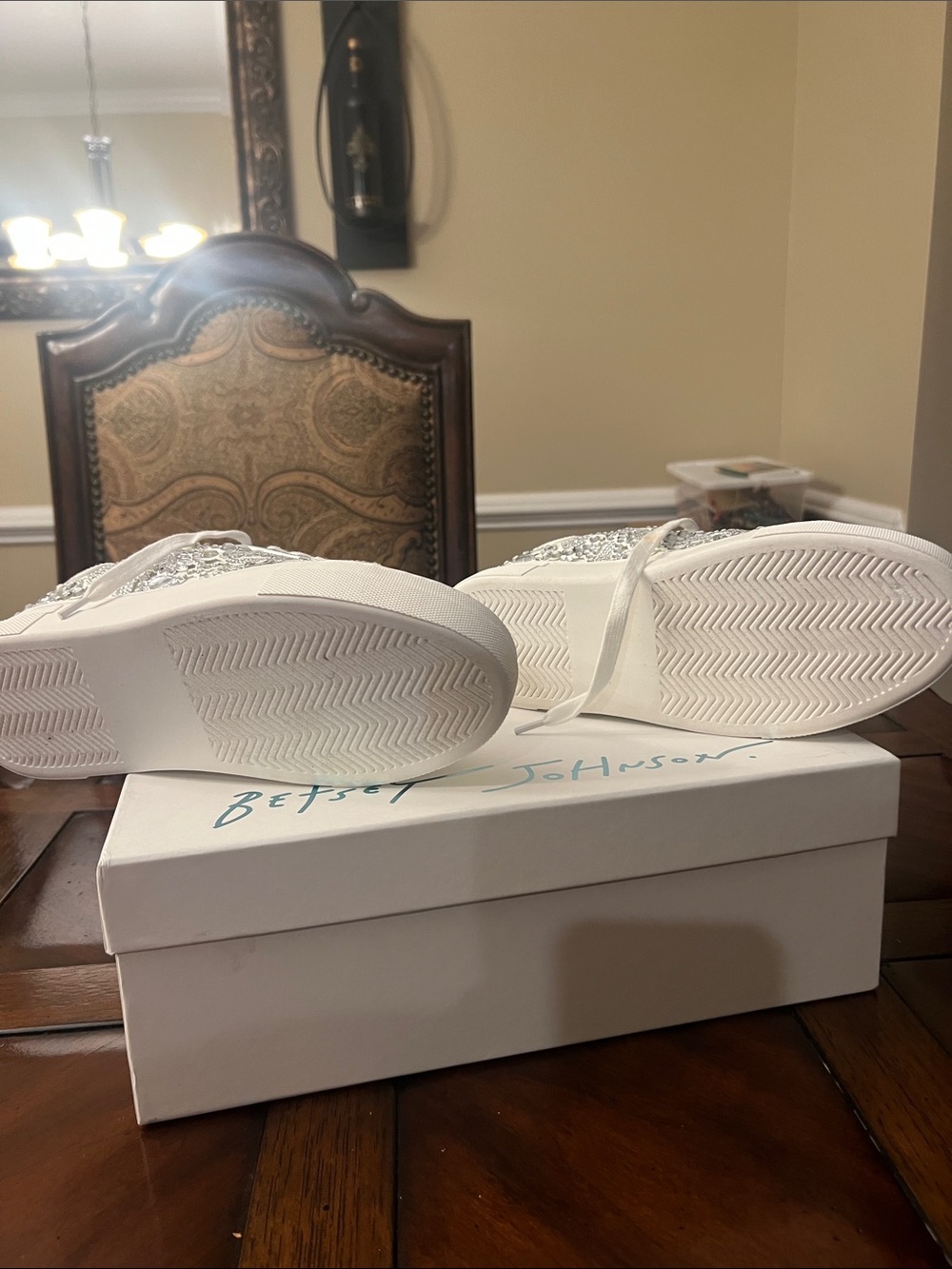 Betsey Johnson White and Silver Crystal Platform Sneakers - Picture 3 of 6